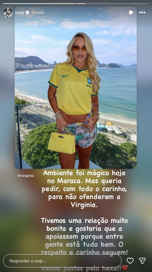 Vini Jr. defende Virginia Fonseca após influenciadora ser alvo de xingamentos no Maracanã