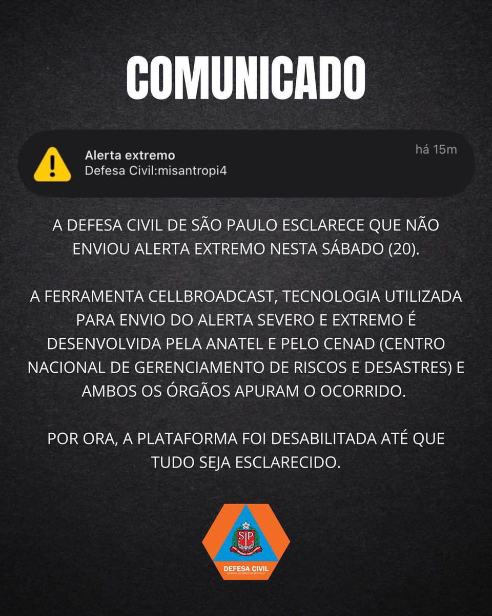 Alerta de misantropia da Defesa Civil surpreende Brasil e desencadeia investigação