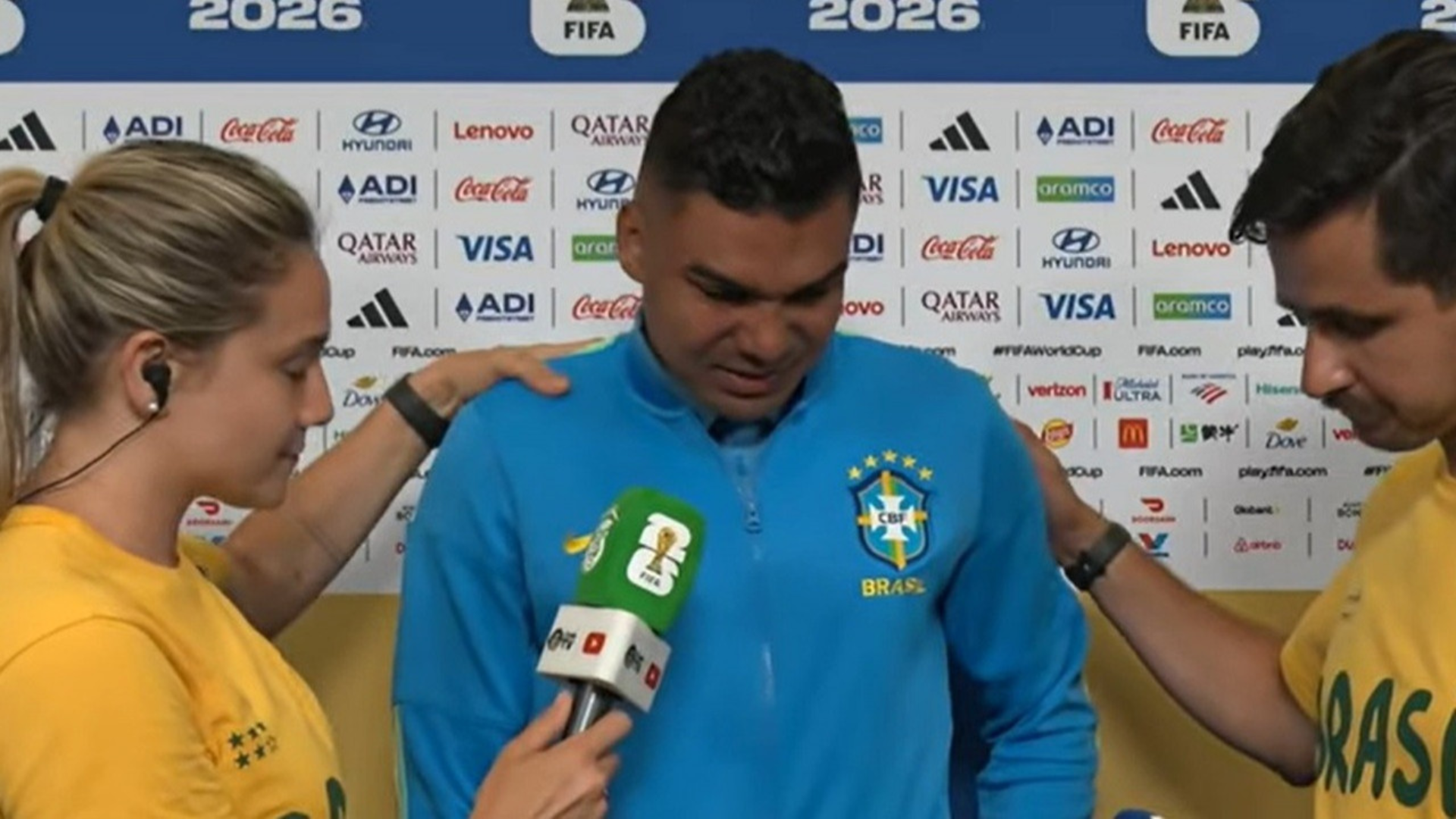 A emoção de Fernanda Gentil ao entrevistar Casemiro após eliminação da Copa do Mundo