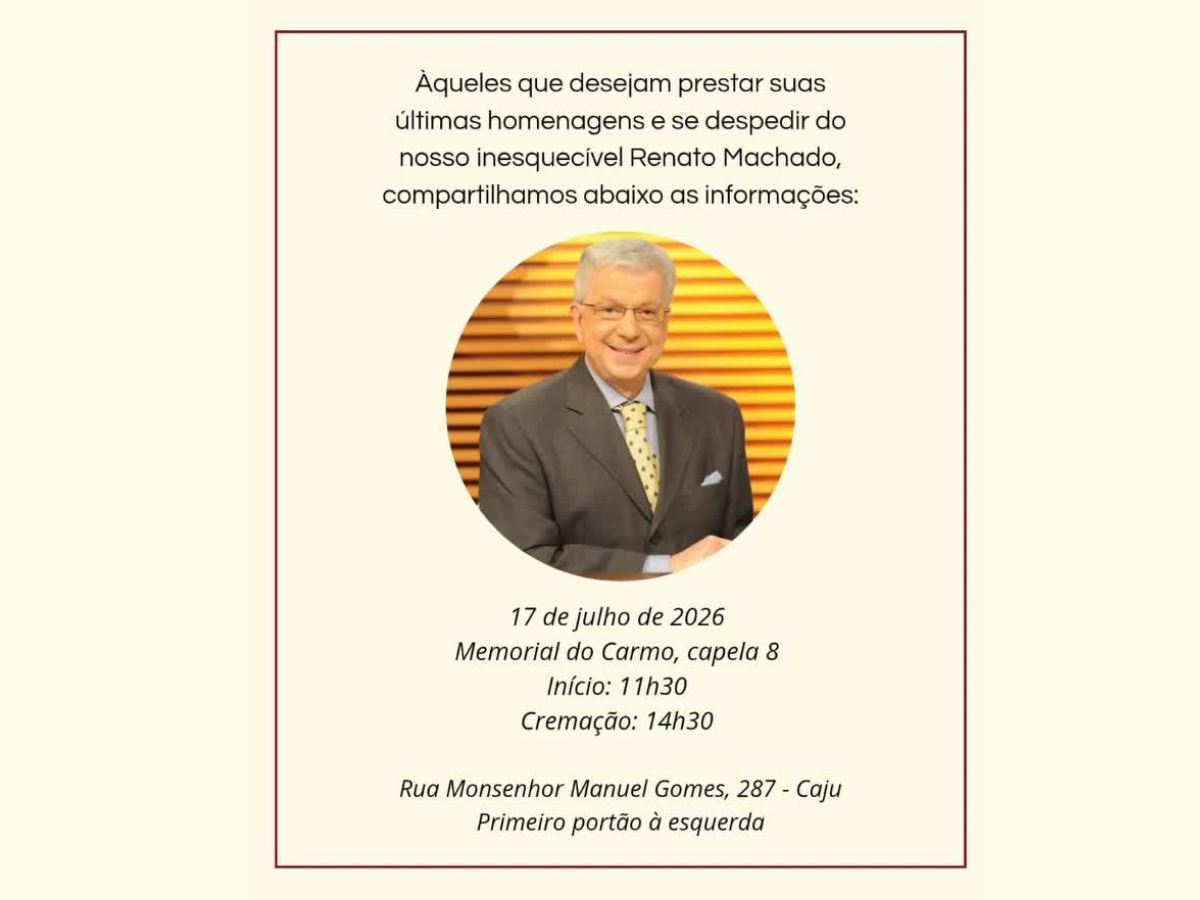 Cerimônia de despedida de Renato Machado será aberta ao público no Rio de Janeiro