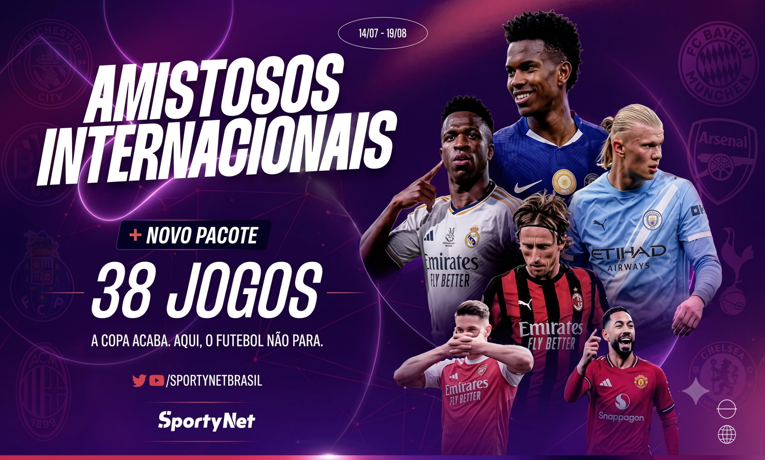 Sportynet anuncia pacote com 38 amistosos internacionais de pré-temporada grátis no Youtube e TV
