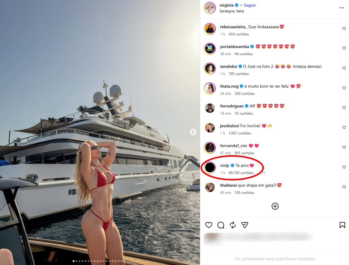 Vini Jr. reacende rumores de reconciliação com declaração de amor em post de Virginia na Itália